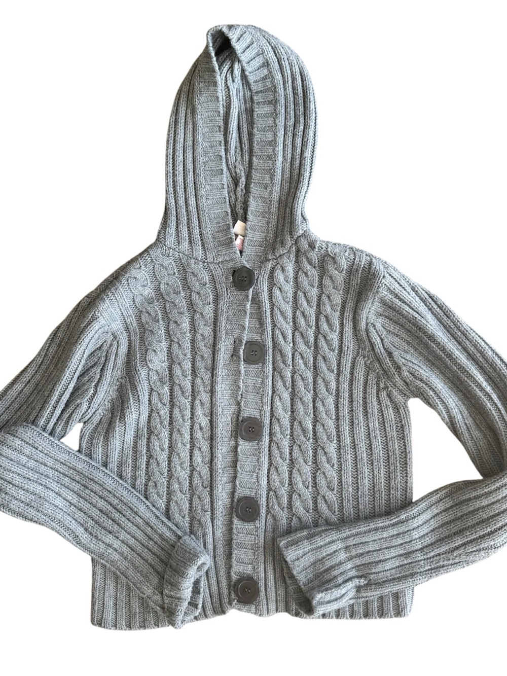 Faded Glory Gray Cable Knit Hooded Cardigan